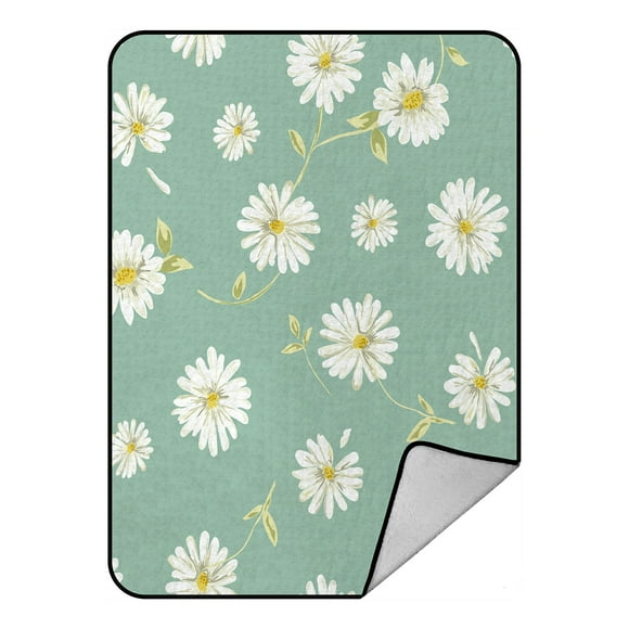 Daisy Blooms Doodle Classic Retro Style Repeating Pattern Leaves Chamomiles Cozy Plush for Indoor and Outdoor Use Ambesonne Floral Soft Flannel Fleece Throw Blanket 50 x 70 Pale Blue Off White 